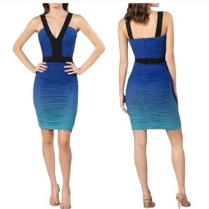 Dress The Population Ashlyn Ombré Ruched Body-con Dress Teal Large NWOT